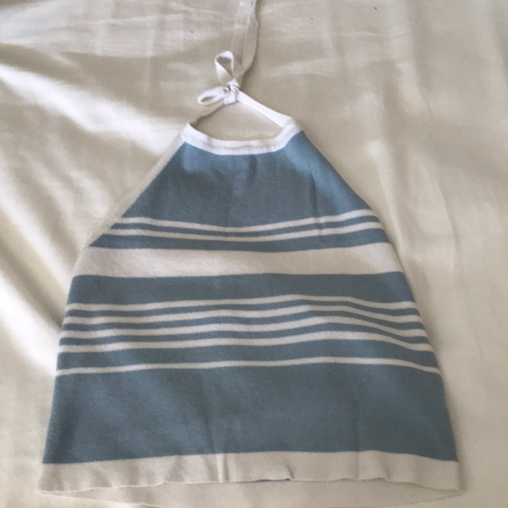Blue and white striped halter top